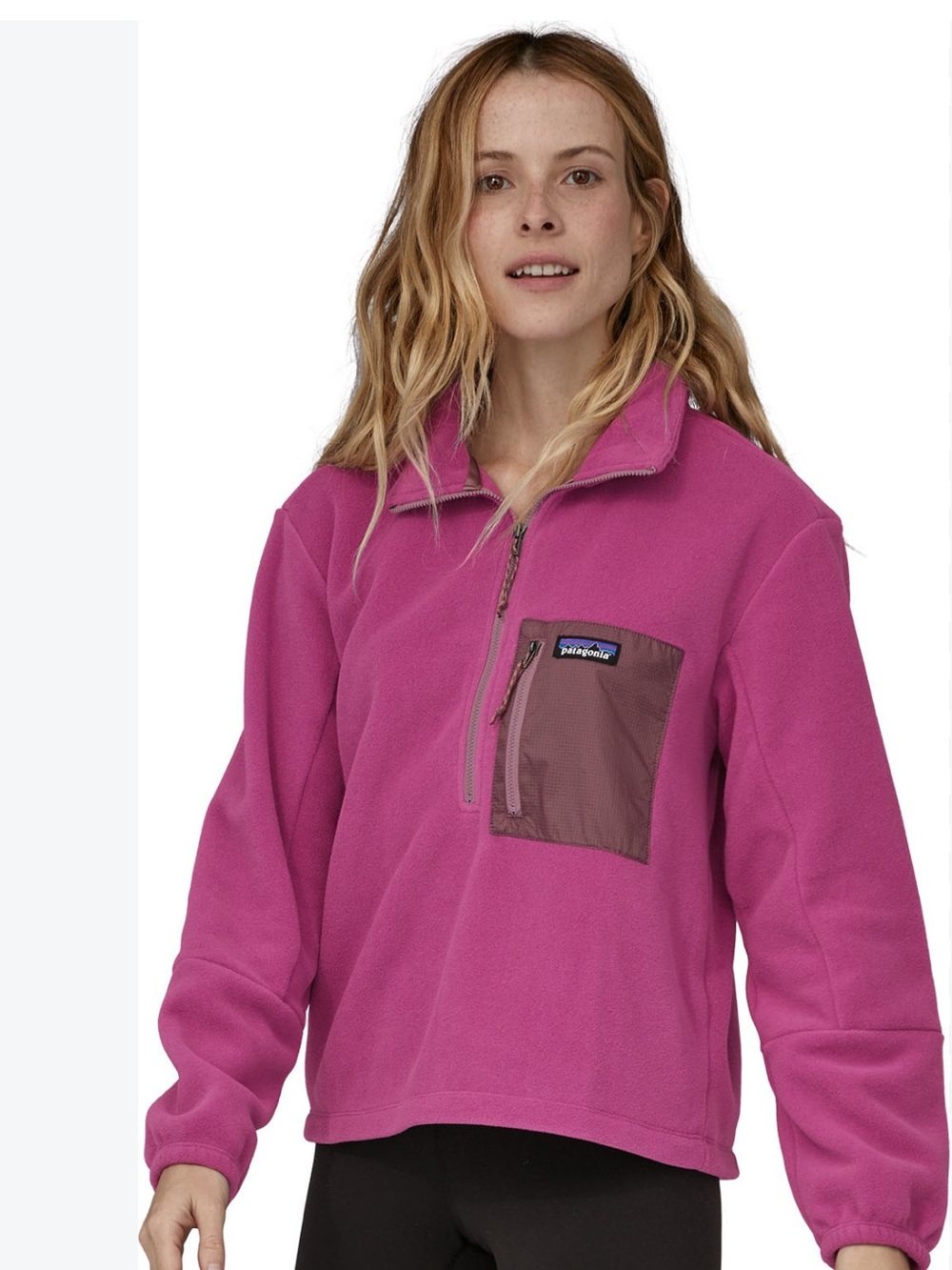 Patagonia Half-Zip Fleece Pullover in Bright Magenta with Chest Pocket